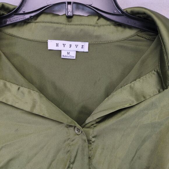 Hyfve Women's M Green Satin Oversized Front Cropped Blouse, Balloon Sleeve Y2K - Picture 2 of 6